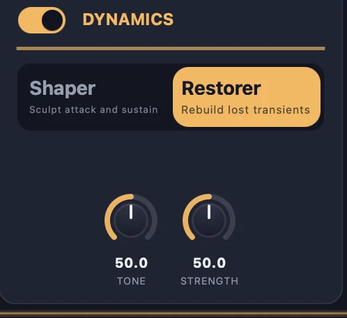 Dynamics: Transient Shaper and Transient Restorer modes