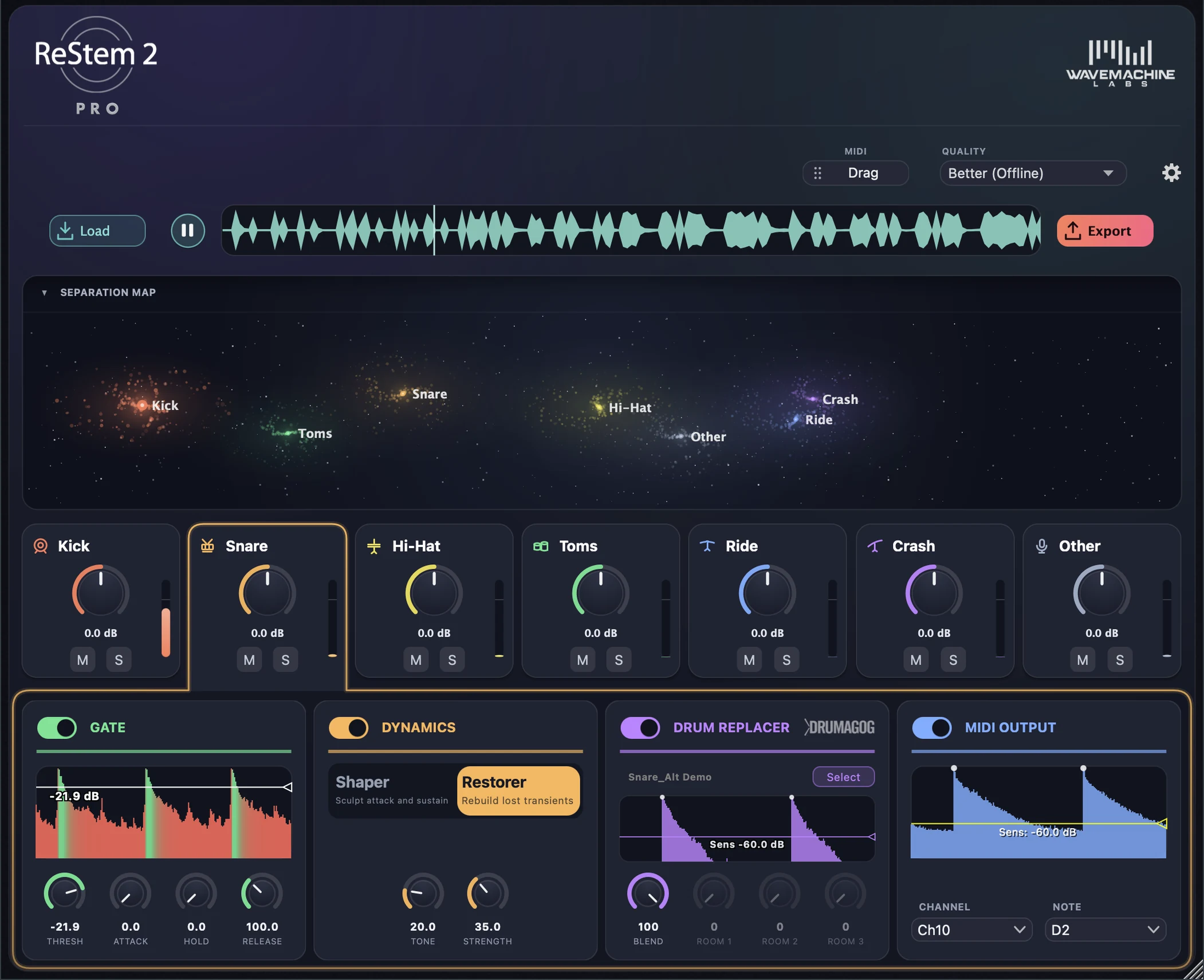 ReStem 2 mit einer in sieben Stems getrennten Drumspur