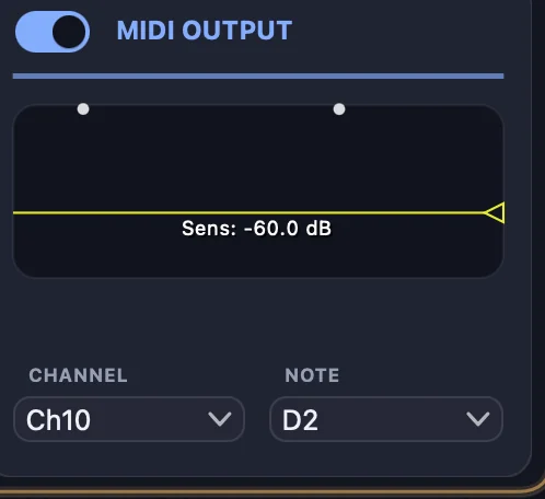MIDI Output: the live stem waveform with a dot per triggered note